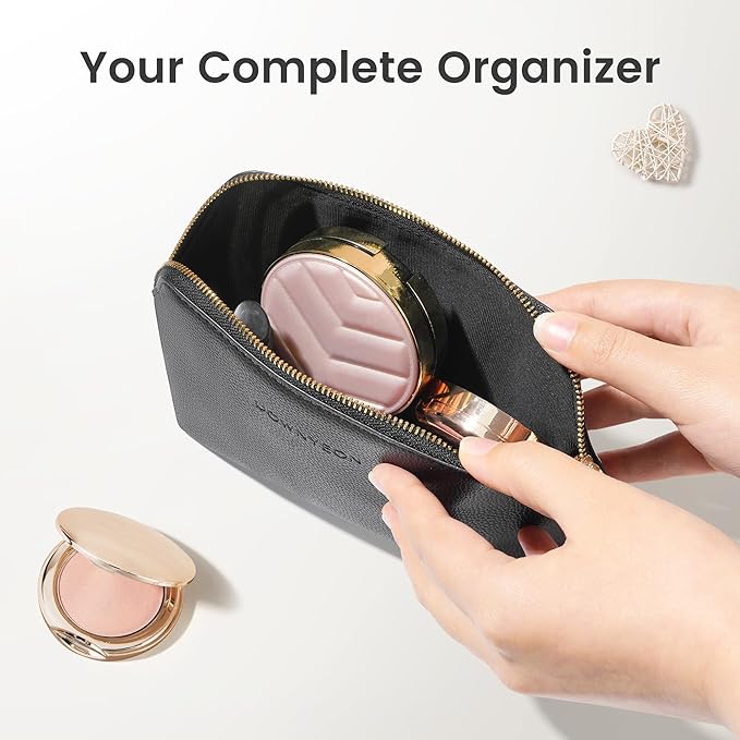 ROWNYEON Small Makeup Bag for Purse, Mini Portable Cosmetic Bags for Women, PU Leather Coin Purse Lipstick Cosmetic Accessories Organizer, Travel Makeup Pouch Zipper Pouch for Men Women