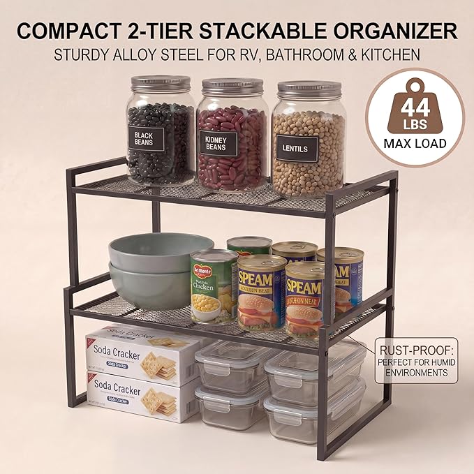 Set of 2 Cabinet Organizers 12.6''W 44 LBS Load Capacity Heavy Duty Kitchen Pantry Shelves Counter Countertop Storage Racks