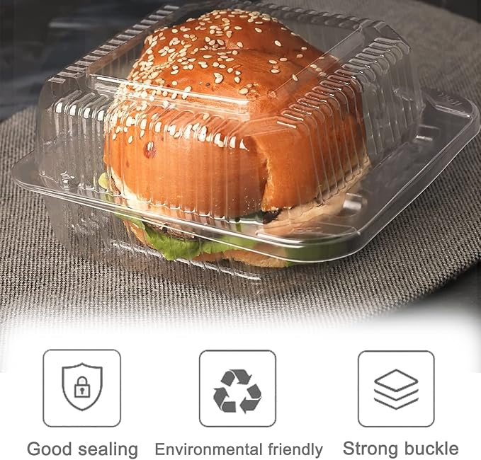 Jizvxe 100 Pack Clear Plastic Square Hinged Food Container,Disposable Plastic To Go Containers with Clear Lids,Cake Slice Containers Clamshell Takeout Tray for Pastry,Salad,Dessert(5.1"x 4.7"x 2.8")