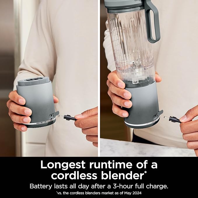 Ninja BC251SL Blast Max Personal Cordless Blender for Smoothies, Blend, Ice Crush, 22 oz. Twist & Go Vessel, Silver - Certified Refurbished