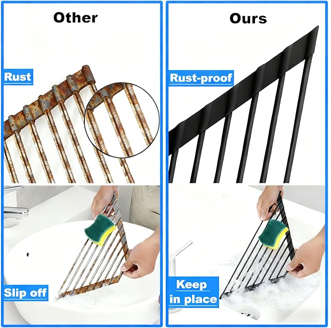 Triangle Roll Up Dish Drying Rack Over The Sink, Anti-Rust with Full Silicone-Coated Stainless Steel Frame Fits, Organizer for Kitchen