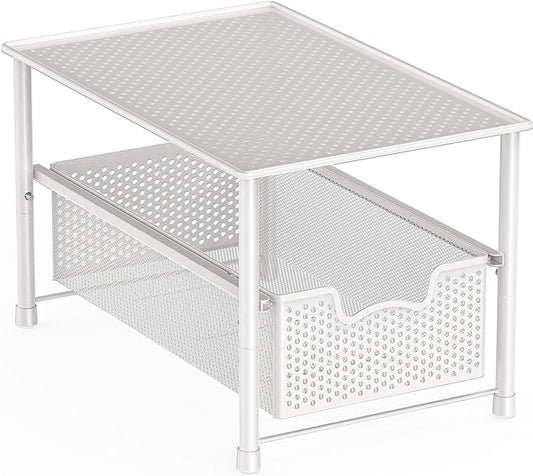 Simple Houseware Stackable Under Sink Cabinet Sliding Basket Organizer Drawer, White