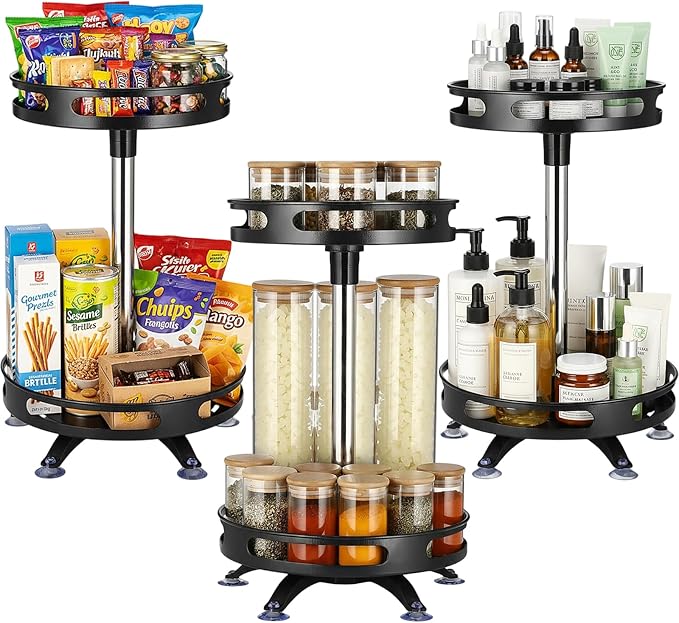 AceOrbit 3 Pack Lazy Susan Organizer 2 Tier, 10 Inch Metal Rotating Lazy Susan Turntable Spice Rack for Cabinet, Metal Seasoning Organizer for Pantry Table Kitchen Storage, Compact and Versatile