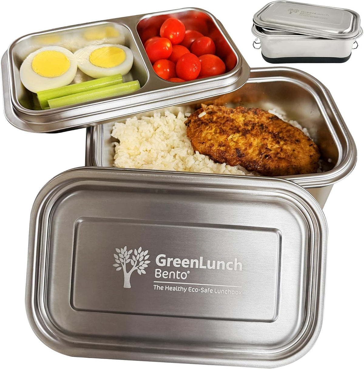 GreenLunch Stainless Steel Bento Box for Adults & Teens, 6 Cup, 2 Piece