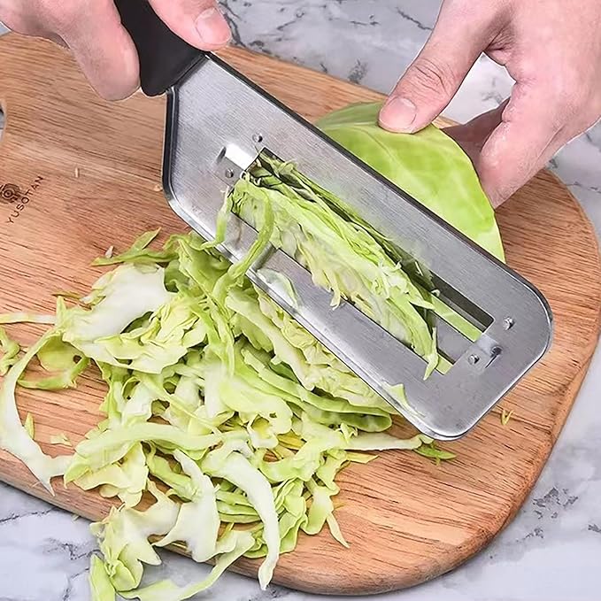 Stainless Steel Vegetable Cutter, Cabbage Shredder, Upgraded Double-Layer Slicer for Sauerkraut, Kitchen Knife with Sharp Blades for Slicing, Grating & Shredding (1 Pcs-Black-Red)