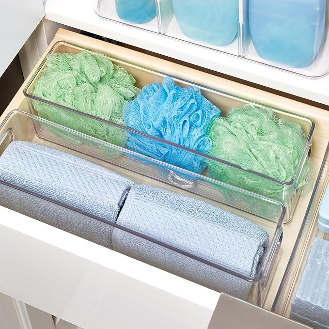 iDesign Stackable Fridge Bin with Handles - Ideal for Freezer or Pantry, Set of 2, Clear, Made in USA
