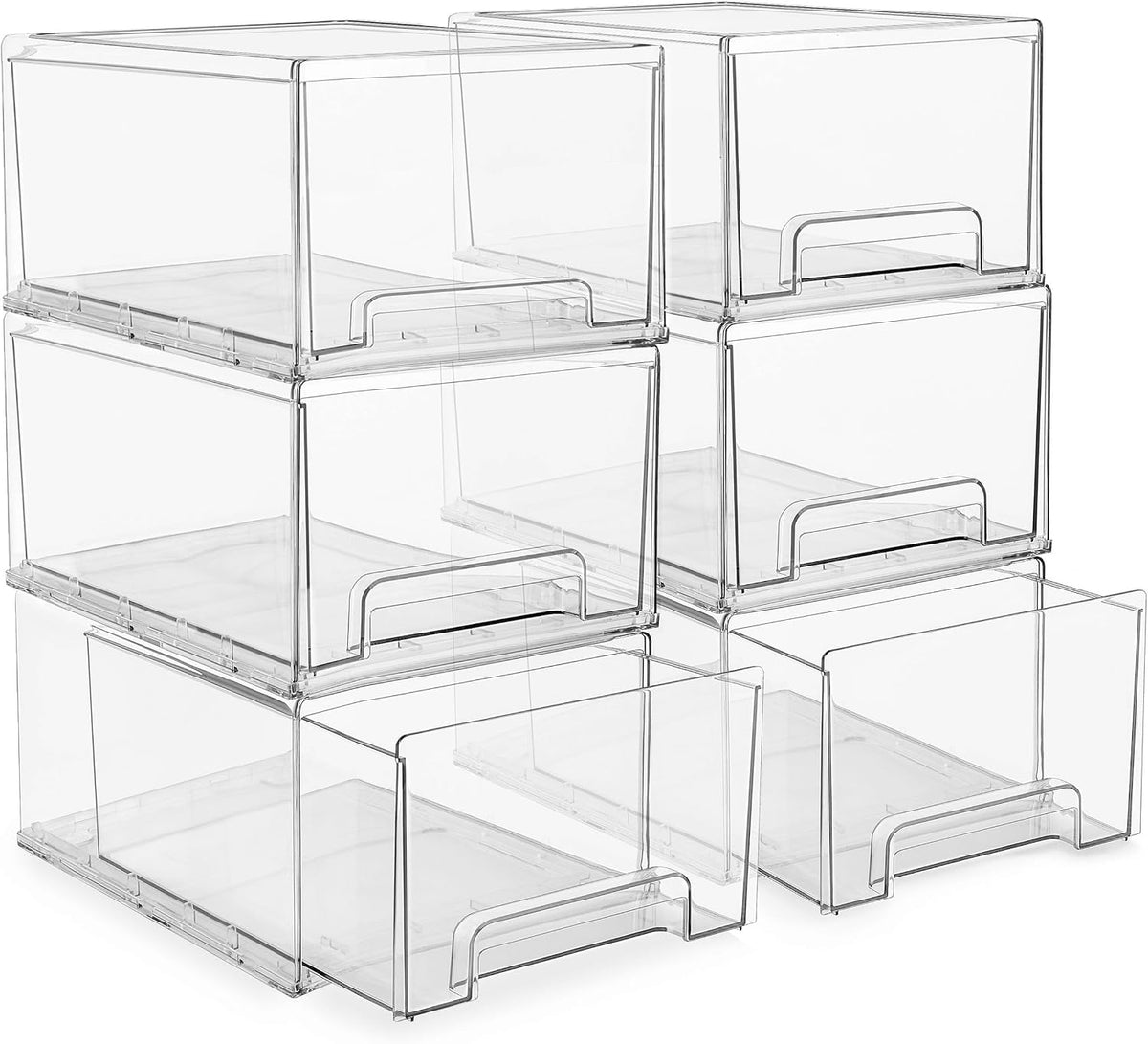 Clear Storage Drawers for Refrigerator (Wide + Narrow Deep, 6 Pack)