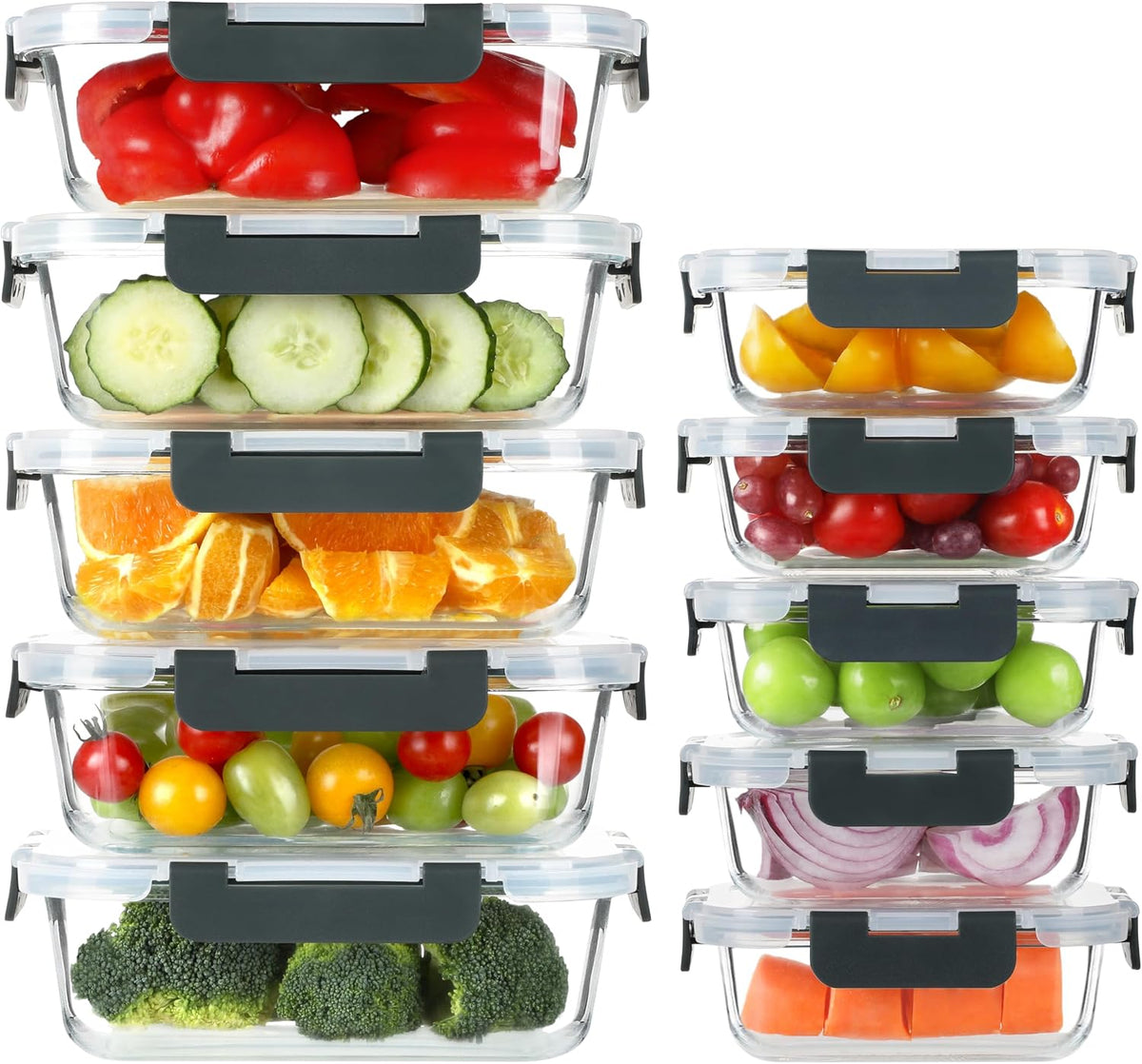 10 Pack Glass Meal Prep Containers with Lids