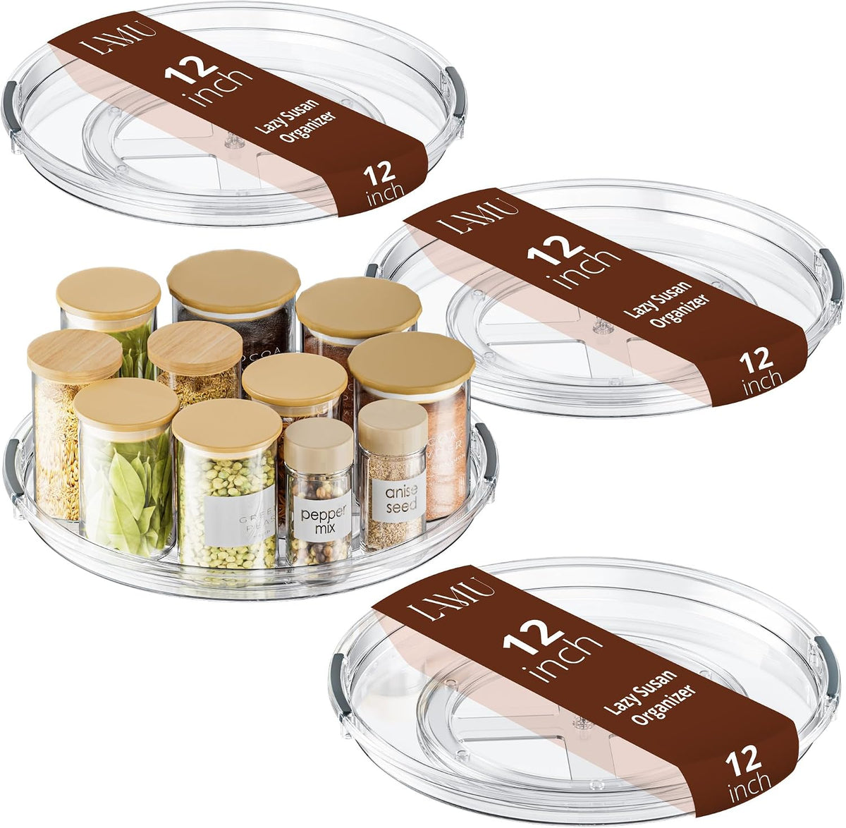 12 in Lazy Susan Turntable, 4 Pack Clear Spice Rack, Organizer Storage
