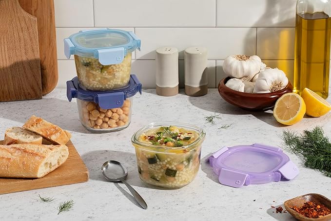 Ello Color Lock 8PC Mixed Glass Food Storage Sets, Leak-Proof Glass Food Storage Containers