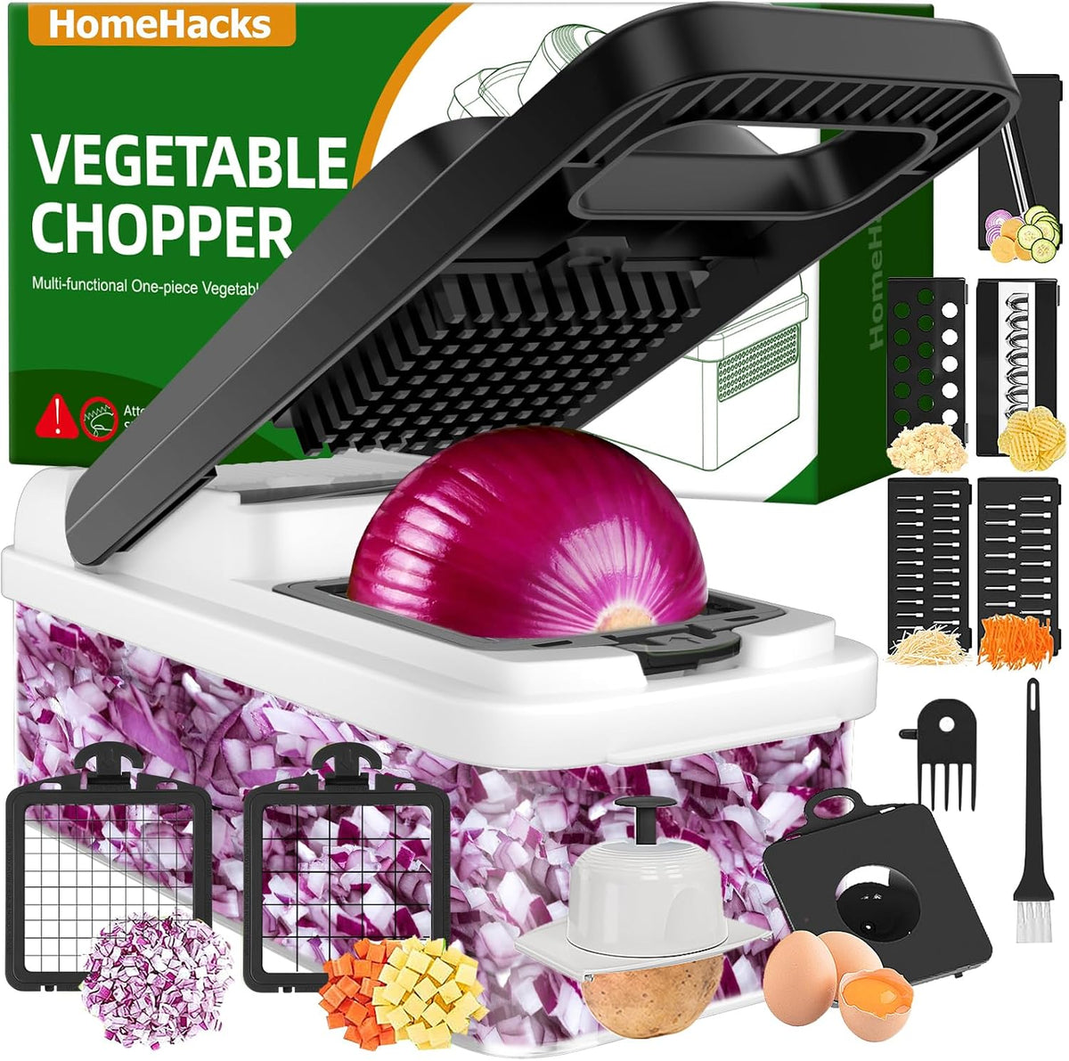 Veggie Chopper Vegetable Cutter, 12 in 1 Kitchen Gadget, White