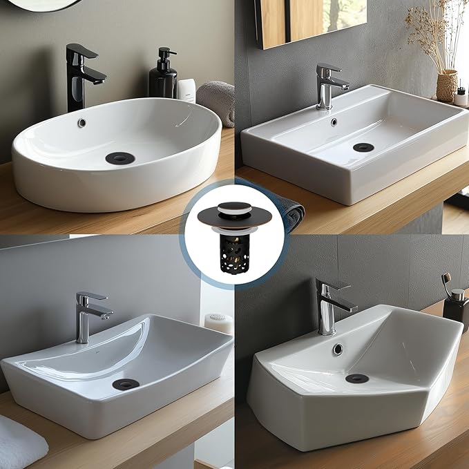 iFealClear All Metal Bathroom Sink Stopper, Pop Up Sink Drain Strainer with Removable Stainless Steel Filter Basket, Universal for 1.1"-2.36" Sink, Brass Bounce Core, Hair Catcher, Oil Rubbed Bronze