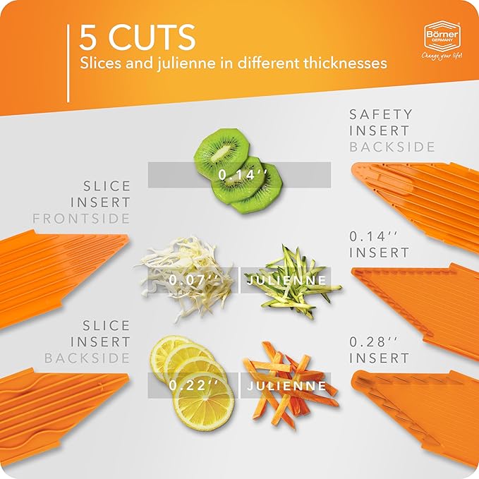 BORNER V Mandoline Slicer Kitchen V1 ClassicLine Starter Set | Vegetable Grater Börner - Quality Made in Germany, Color:Orange