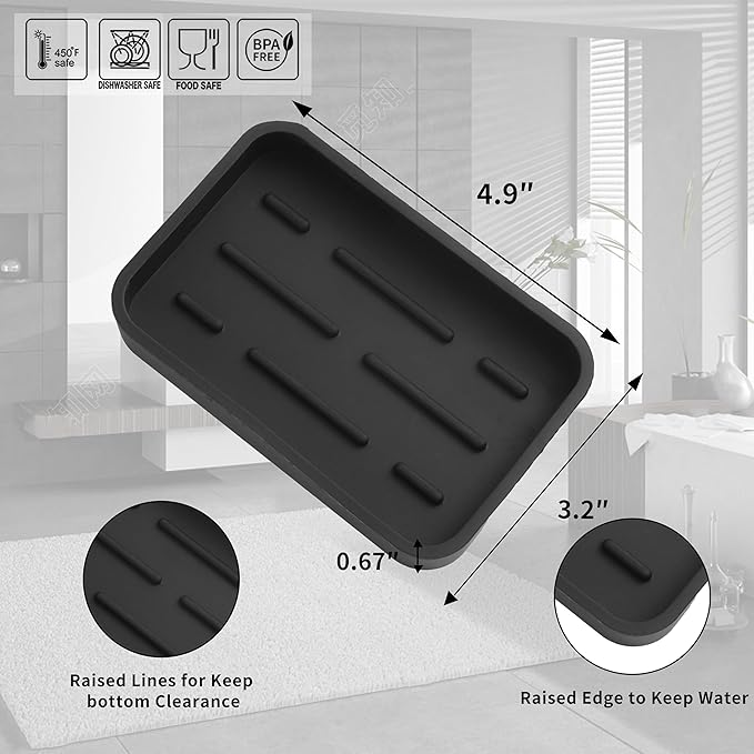 MicoYang Silicone Kitchen Sink Organizer Tray for Multiple Usage,Easy Clean Sponges Holder for Kitchen Bathroom Counter or Sink,Dish Soap Dispenser,Scrubber,Bottle,Cup Black 4.9”x 3.2”