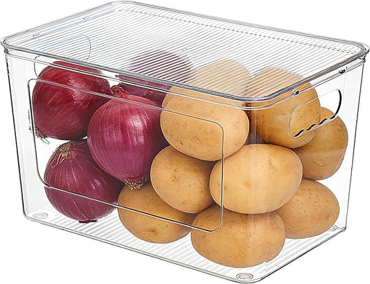 Vtopmart 1 Pack Trash Bag Holder, Stackable Garbage Bag Dispenser for 13/30/33 Gallon Bags, Onion and Potato Storage Bins for Kitchen, Clear Organizer Bins for Under Sink, Laundry Room