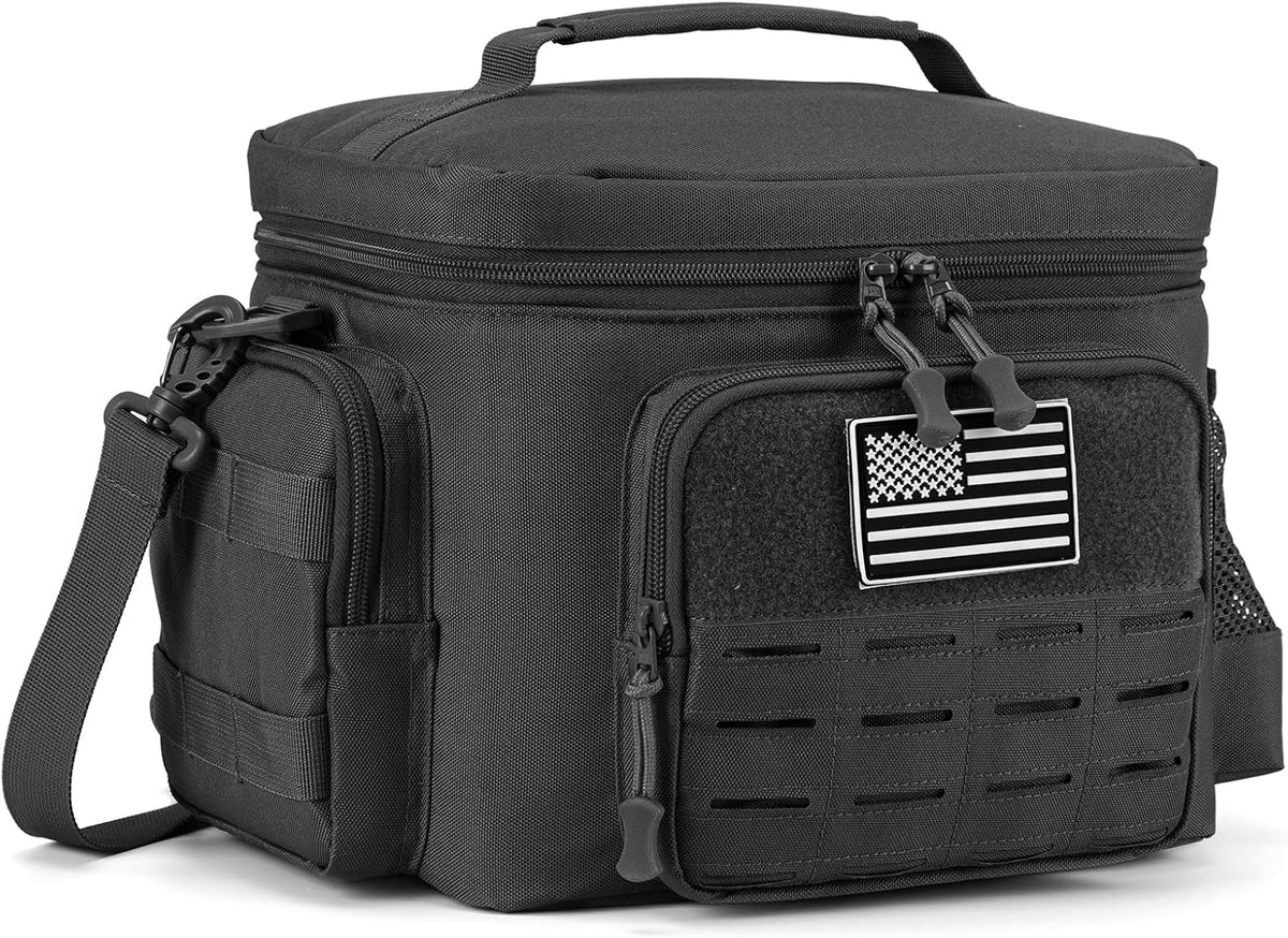 Tactical Lunch Bag for Mens Military Heavy Duty Lunch Box Work Leakproof Insulated Durable Thermal Cooler Bag for Adult Meal for Office Camping Picnic Pail MOLLE Webbing Black