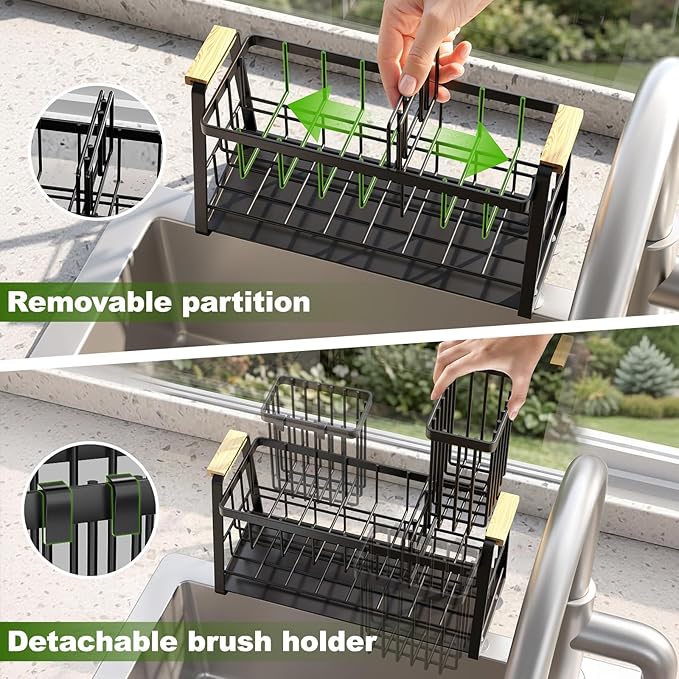 Housolution Sink Caddy Organizer, 2-Tier Sponge Holder for Kitchen Sink with Flexible High Brush Holder, Kitchen Countertop Storage Accessories, Soap Dispenser Organizer, Rustproof