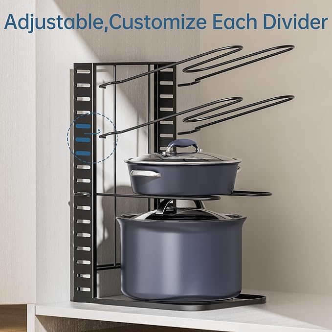 ORDORA Pots and Pans Organizer Under Cabinet 14.55" Height, Adjustable 8-Tier Pot Organizers inside Cabinet, Kitchen Organizers and Storage Fit 6-11 inch Lightweight Cookware