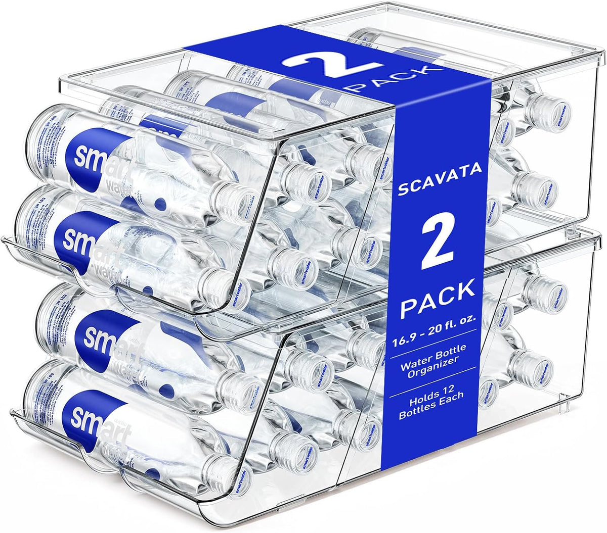 2 Pack Water Bottle Organizer for Refrigerator, Stackable with Lid