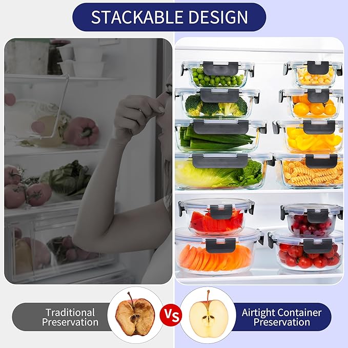 MFY 5-Pack 36 OZ Glass Storage Containers with Lids, Glass Meal Prep Containers 2 Compartment Set, Airtight Lunch Containers with Lids, Microwave, Oven, Freezer and Dishwasher Safe, Green