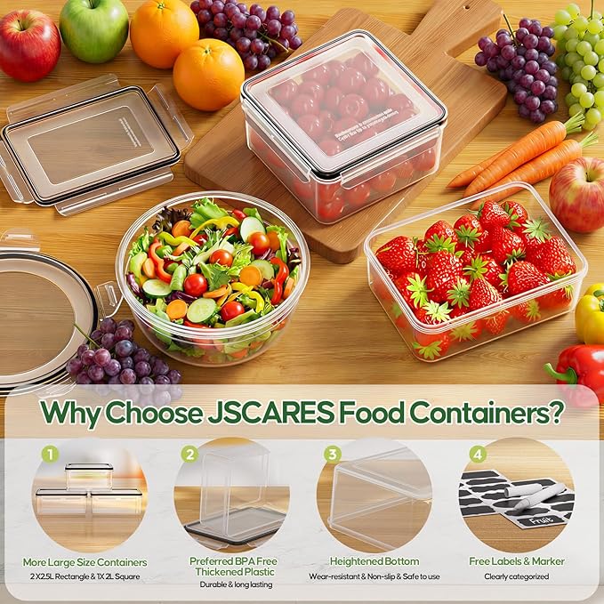 62 PCS Large Food Storage Containers with Lids Airtight (31 Lids &31 Containers) - Leakproof Meal-Prep Containers for Kitchen Storage Reusable Plastic Microwave/Dishwasher Safe with Labels & Pen