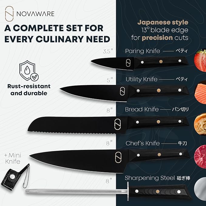 3-in-1 Magnetic Knife Block & Spice Rack Bundle - Ultra Sharp 60 HRC Chef Knife Set, Black Titanium Blades, 9 Spice Tins, Wall Mount Holder - All-in-One Kitchen Organizer + Mini Knife