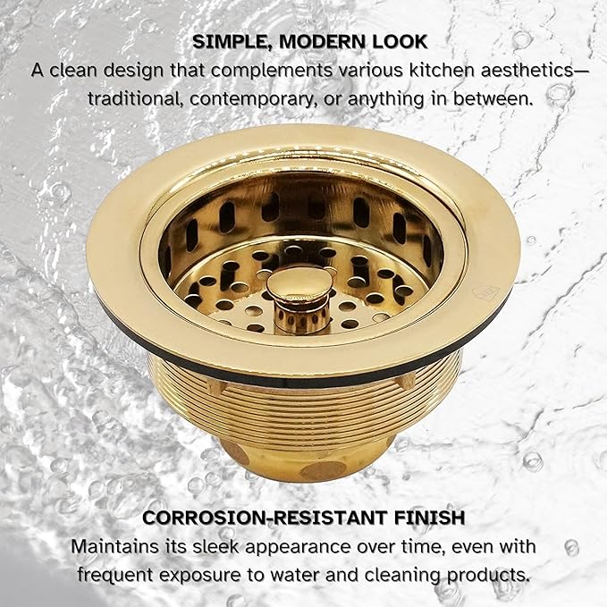 Westbrass D2145-01 3-1/2" Post Style Large Kitchen Sink Basket Strainer, Polished Brass (2-Pack)