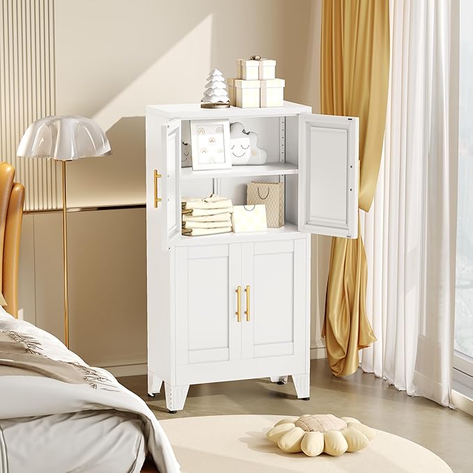 winiowa 47" Tall Kitchen Pantry Cabinet, Metal Storage Cabinet with Doors and Adjustable Shelves, White Freestanding Pantry Cabinet for Kitchen, Dining Room, Living Room, Laundry Room, Bathroom