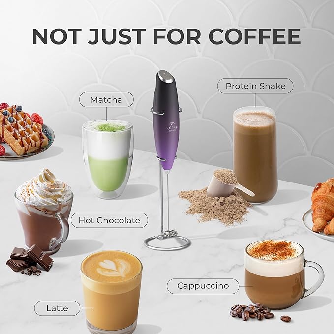 Zulay Kitchen Powerful Milk Frother Wand With Duracell Batteries - Ultra Fast Handheld Drink Mixer - Electric Whisk Foam Maker for Coffee, Lattes, Cappuccino & Matcha - Z1 Motor - Galaxy