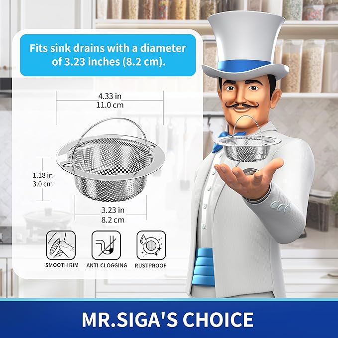 MR.SIGA Kitchen Sink Strainer, Stainless Steel Sink Drain Strainer, Dishwasher Safe, 2 Pack