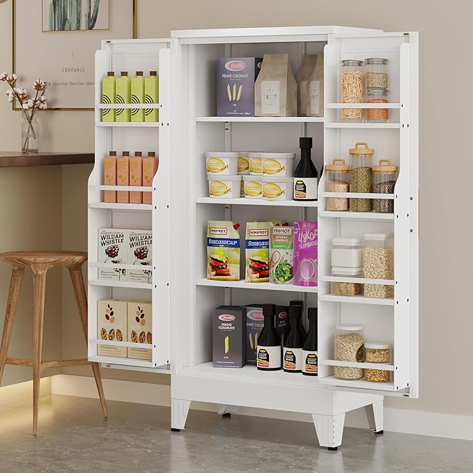 winiowa 51" Metal Kitchen Pantry Storage Cabinet, Pantry Cabinet with Doors and Adjustable Shelves, Steel Storage Cabinet for Kitchen, Dining Room, Living Room-White