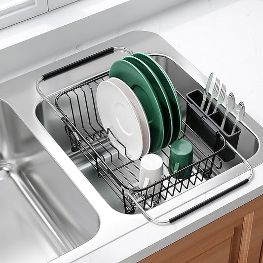 Apartment RV Small Dish Drainer Drying Rack Over The Sink In Stainless Steel for Narrow Kitchen