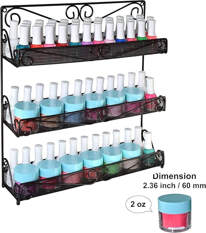 AMT 3 Tier Nail Rack, Pack Metal Wall Mount Organizer, Essential Oils Organizer, Pantry Cabinet Door Shelf Storage. Hanging Display for Spice Jars, Sauces, Cosmetic Beauty Bottles