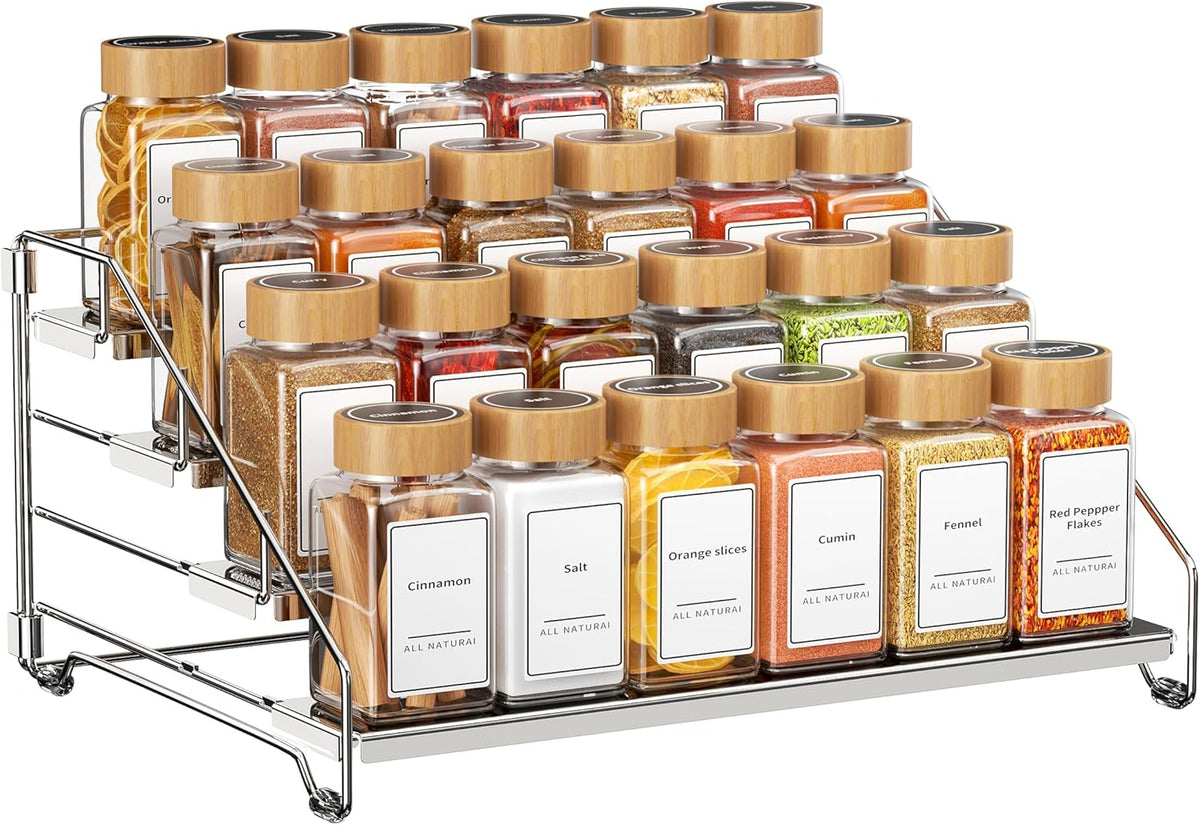 Spice Organizer for Cabinet, Adjustable Depth Spice Shelf - Chrome