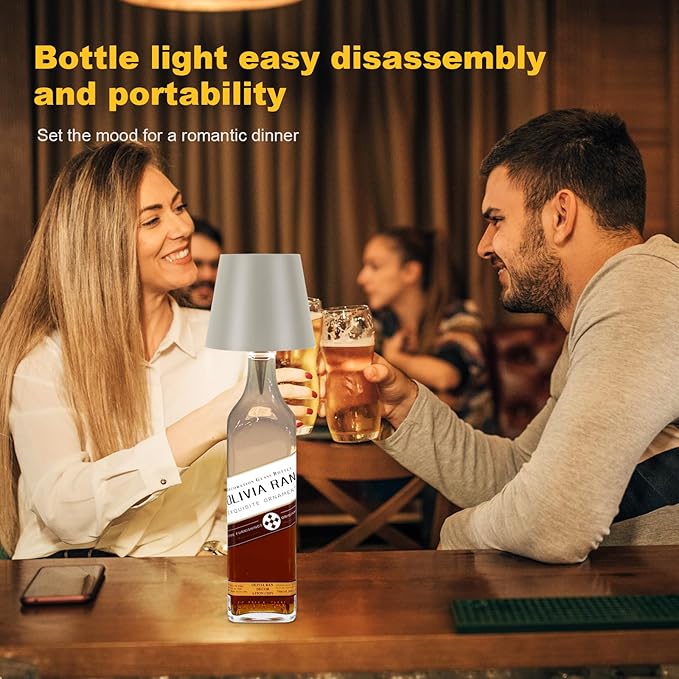 Wireless Bottle Lamp, 2026 New 3 Color Rechargeable Led Wine Bottle Lights for Bars Restaurants (Gray, 1PC)