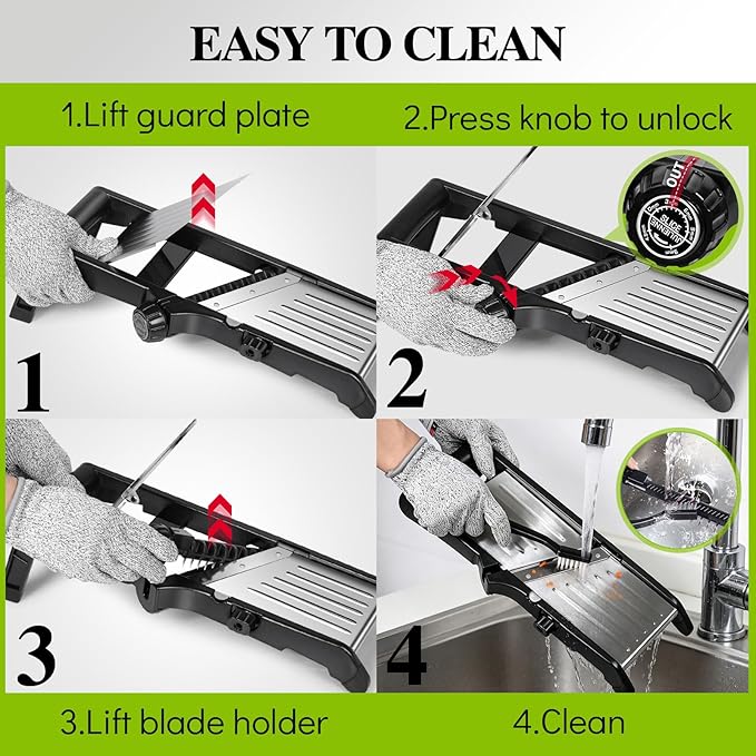 MASTERTOP Mandoline Slicer for Kitchen Adjustable Stainless Steel Food Slicer Vegetable Chopper Onion Waffle French Fry Cutter Potato Chip Julienne Slicer with Safety Gloves