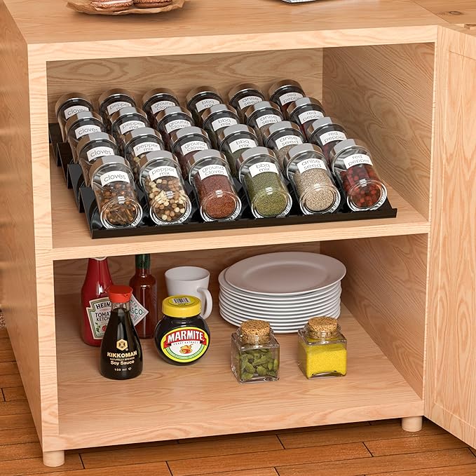 Sezanrpt Adjustable Acrylic Spice Drawer Organizer Rack, Spice Drawer Organizer Shelf Expandable From 8 Inch to 16 Inch, Acrylic Drawer Organizer for Seasoning Jars