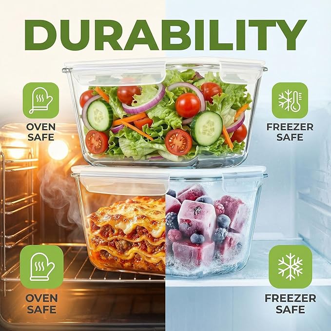 2 Pack Large Glass Food Storage Containers with Lids 85oz/10.5cup Big Airtight Storage Containers for Rotisserie Chicken Meal Prep Leftovers
