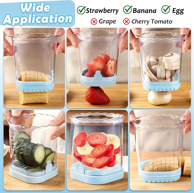 Creative Strawberry & Fruit Slicer - Detachable Cutter with Push Plate (Light Blue)