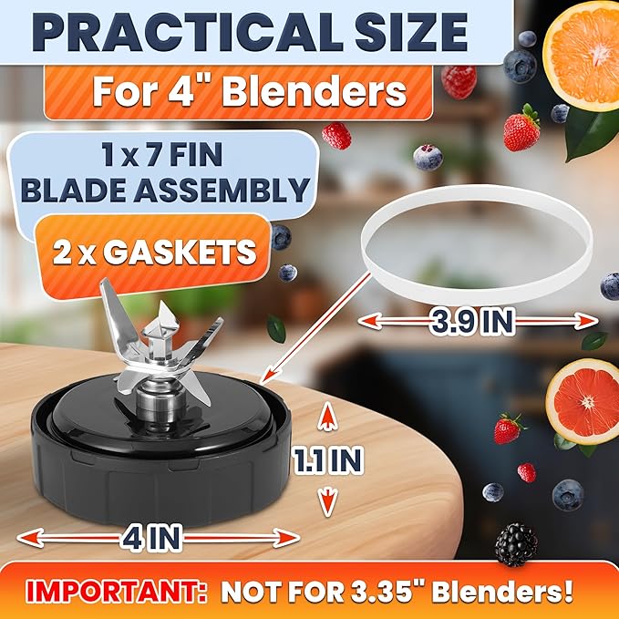 Replacement Blade for Ninja Blender – Compatible with Foodi Power Blender SS100 SS101 SS101C SS150 SS151 SS300 SS350 SS351 SS351TGT CO351B CO101B – Stainless Steel Replacement Blades 7 Fin Male 3.9"