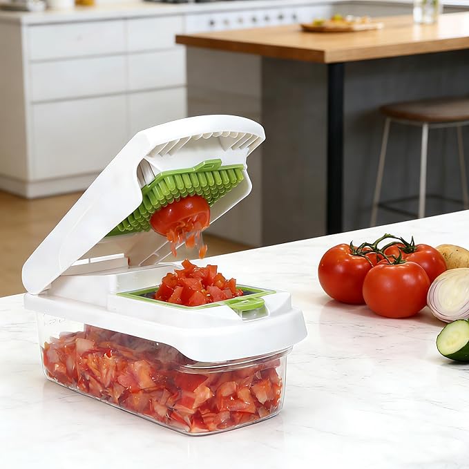 Mandoline Slicer for Kitchen, Vegetable Chopper with Adjustable Stainless Steel Blades, Fruit Slicer & Food Cutter for Potato, Onion, Cucumber, Carrot and Meal Prep, Easy to Clean