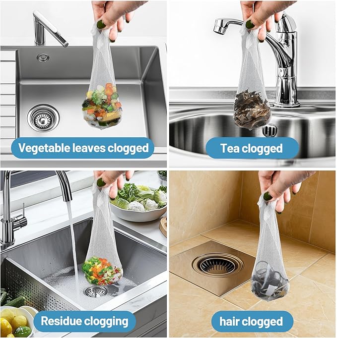 RAINFLOW 400 Pack Kitchen Sink Strainer Mesh Bag - Disposable Sink Drain Covers,Kitchen Essentials Sink Filter Nets, Anti-Clogging Sink Drain Strainer Collecting Leftovers, Hair, Debris