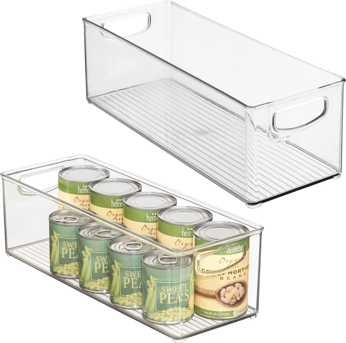 Plastic Stackable Pantry Bin with Handles, Set of 2, Clear