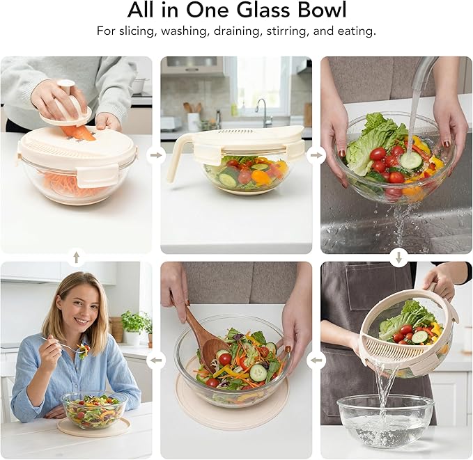 Genicook Salad Chopper with Bowl, Vegetable Chopper for Salad Prep, 8.5 Cup Glass Bowl, Food Chopper for Kitchen, Onion Chopper, BPA-Free & Dishwasher Safe, Easy Meal Prep Tool