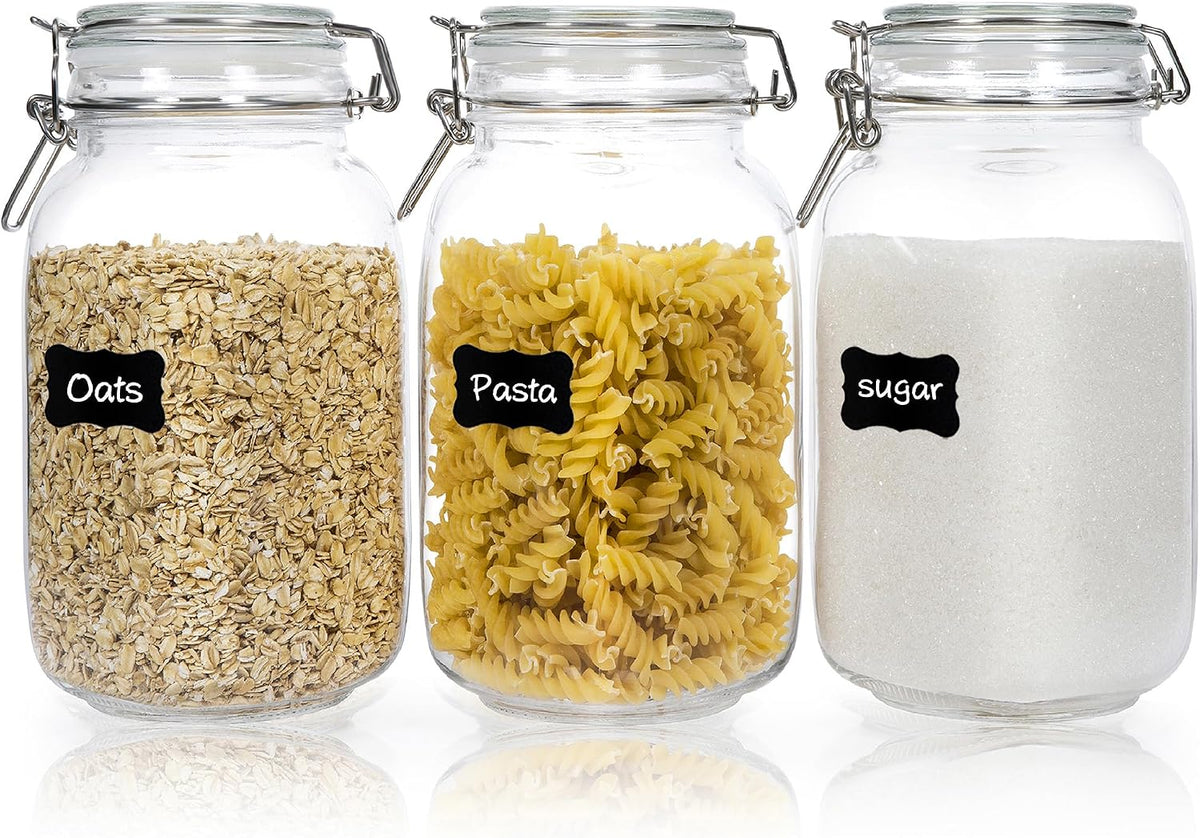 50oz Glass Food Storage Jars with Airtight Clamp Lids, 3 Pack