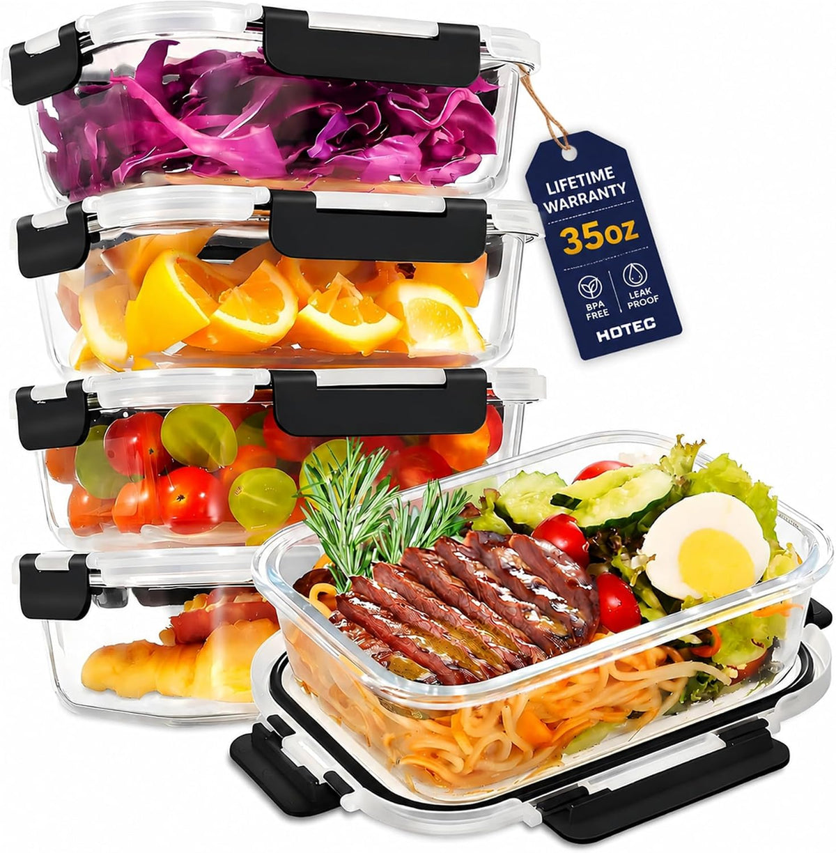 4-Pack 4.4 Cups/35oz Glass Food Storage Container set