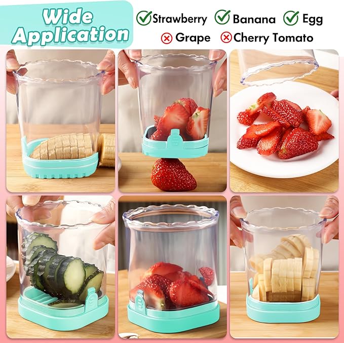 Creative Strawberry & Fruit Slicer - Detachable Cutter with Push Plate (Pale Turquoise)