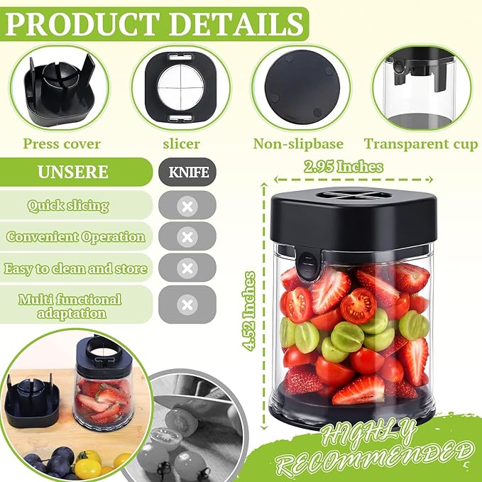 Hendiy Fruit Slicer Cup, Strawberry Slicer Grape Cutter Cup with Stainless Steel Blades, Egg Slicer Kitchen Gadgets Speed Cutters for Banana Grape Egg