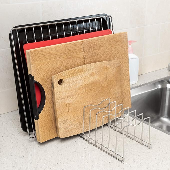 Slideep Pot Pan Lid Holder Drying Rack, Bakeware Lid Storage Organizer, Pantry and Cabinet Holder