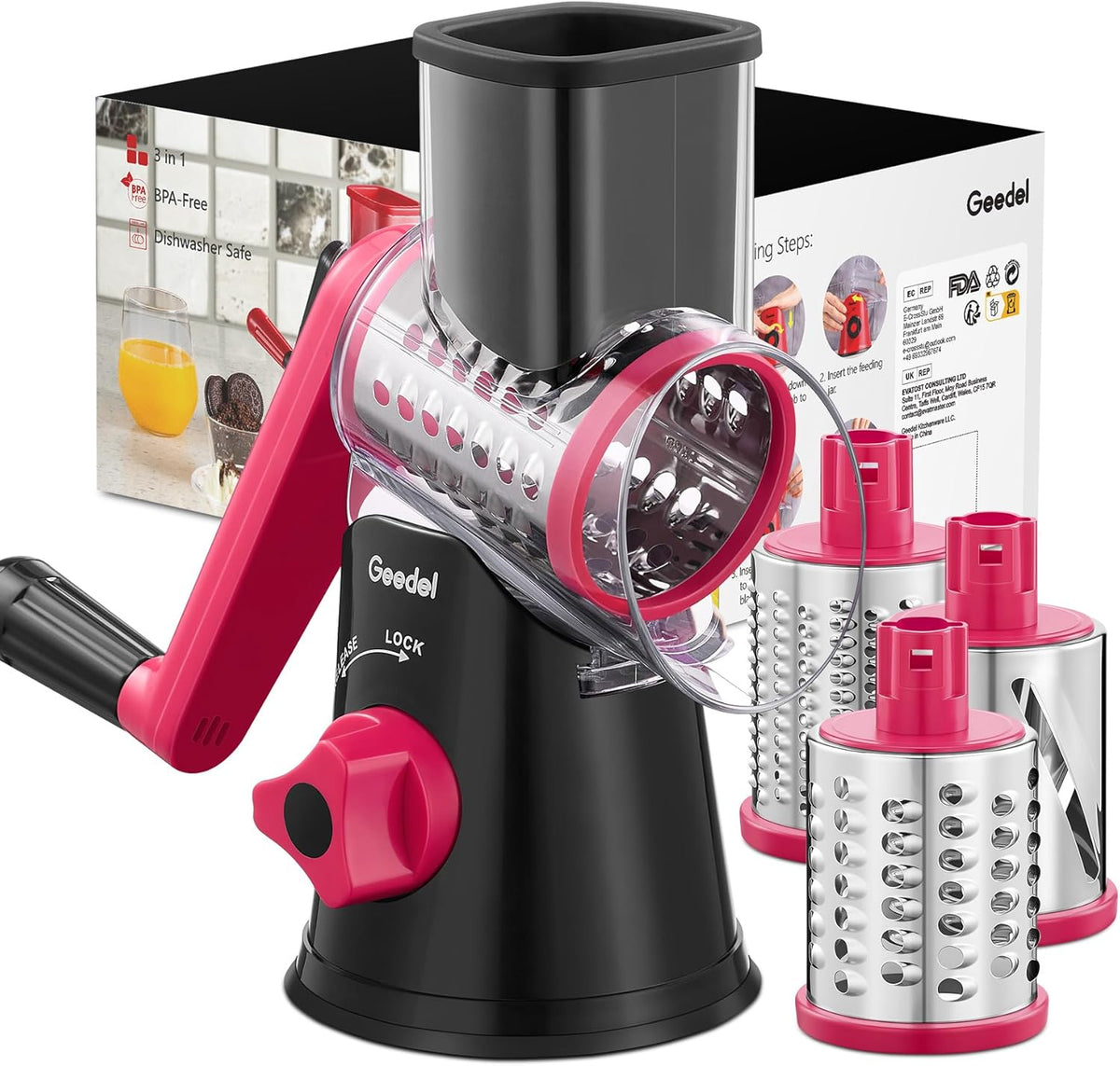 Rotary Cheese Grater Hand Crank, Cheese Shredder Vegetable Slicer